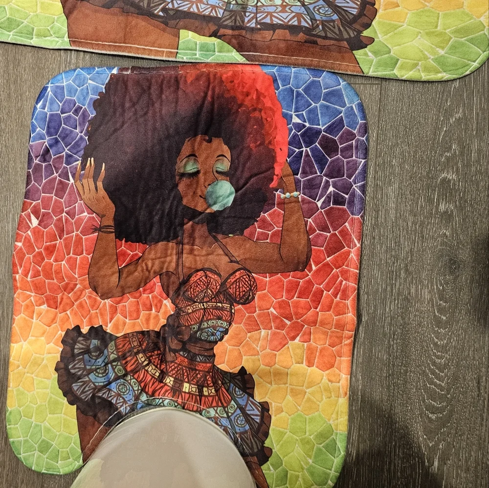 African American 3pc rug set for Bathroom, Black Girl Bathroom Set Accessory